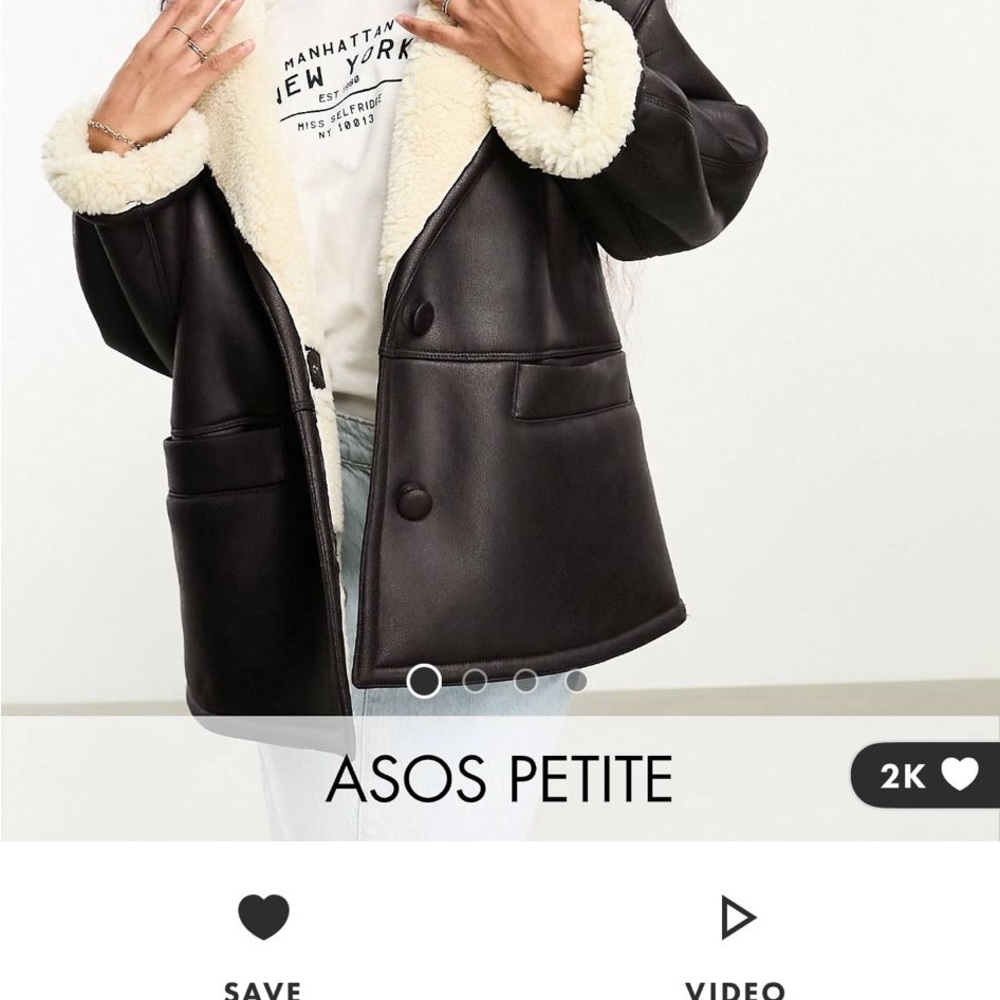 ASOS Petite Teddy Jacket Black and Cream Shearling